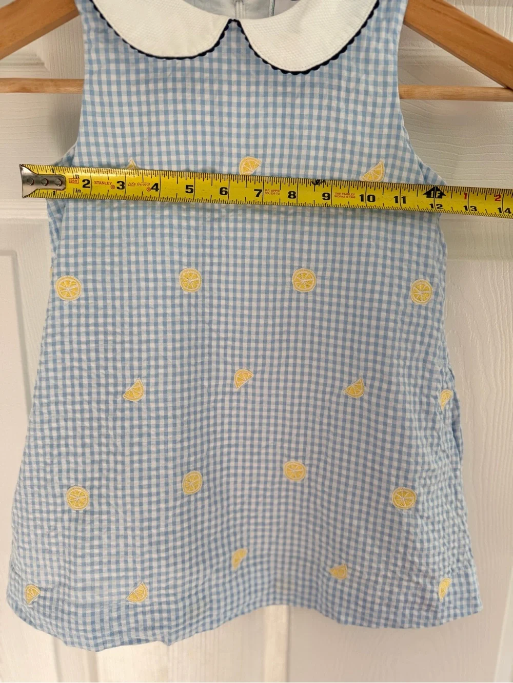 CPC Childrenswear Girls 4T Blue Gingham Lemon Embroidered Peter Pan Collar Dress